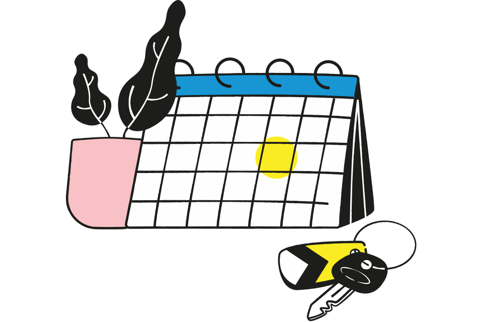 Calendar with a plant and car keys