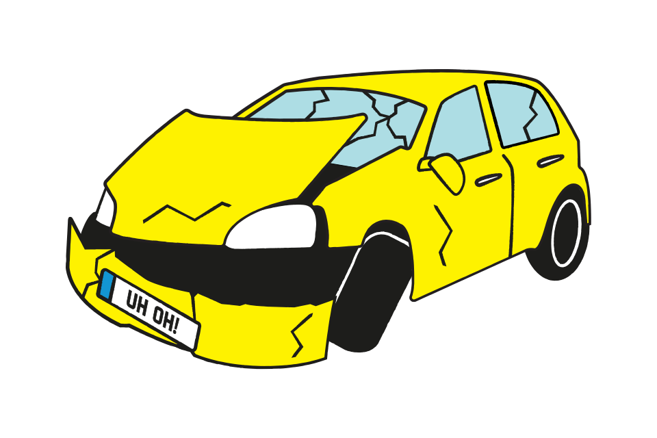 Smashed up yellow car