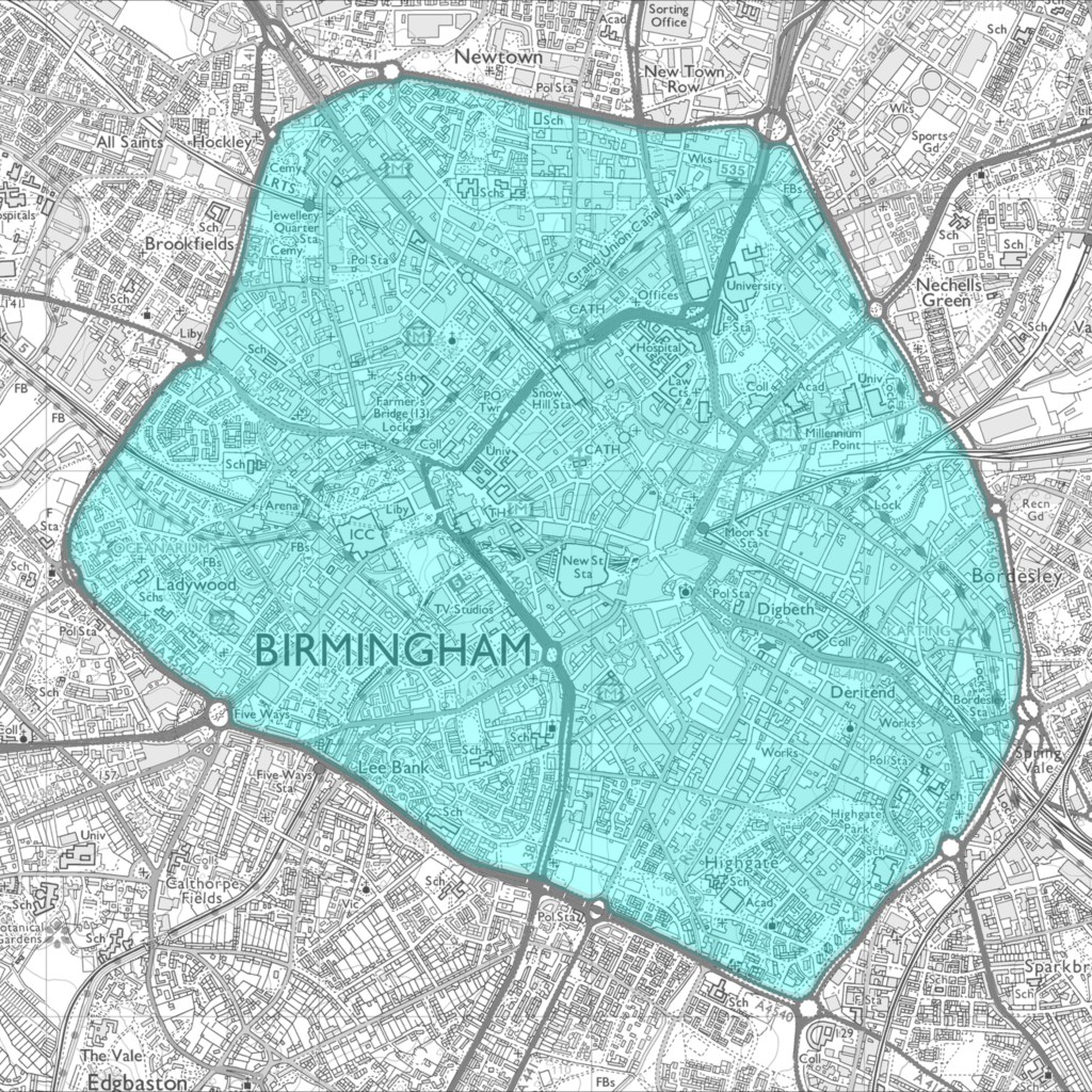 Map of Birmingham's clean air zone - Birmingham CAZ map