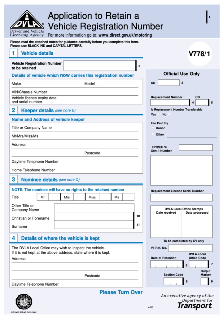 v778 form DVLA