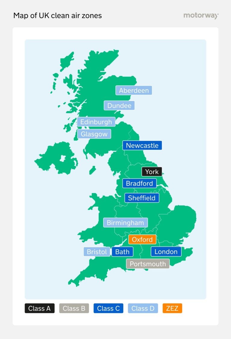 Clean Air Zones (CAZ) In The UK - The Ultimate Guide (2023) | Motorway