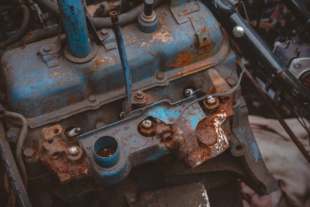 a car engine that has gone rusty