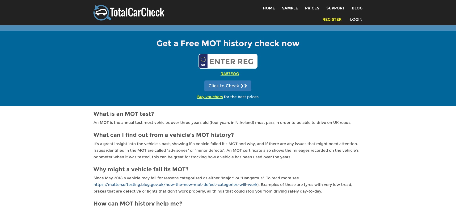 MOT History Check How To Check Your Car Or Van S MOT Motorway   Totalcarcheck Home 