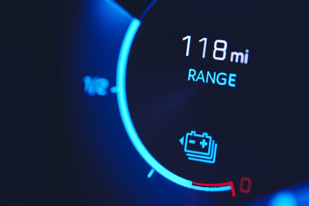 a dashboard showing an EV range