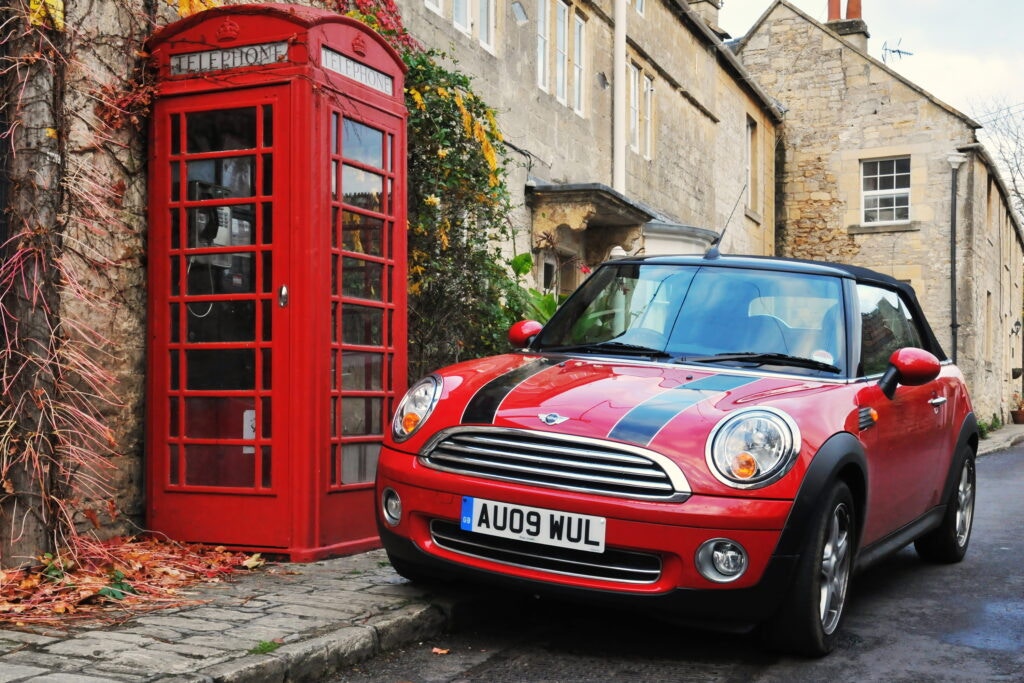 red mini cooper parked up