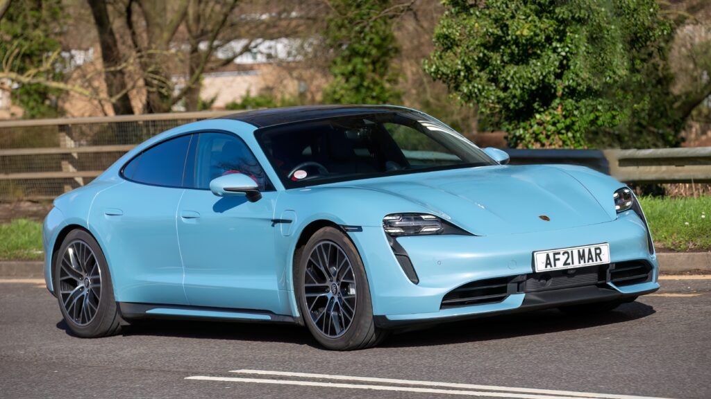 light blue porsche taycan